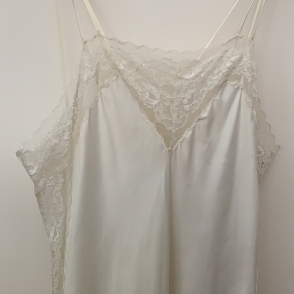 Silky lingerie long slip dress with lace sides
